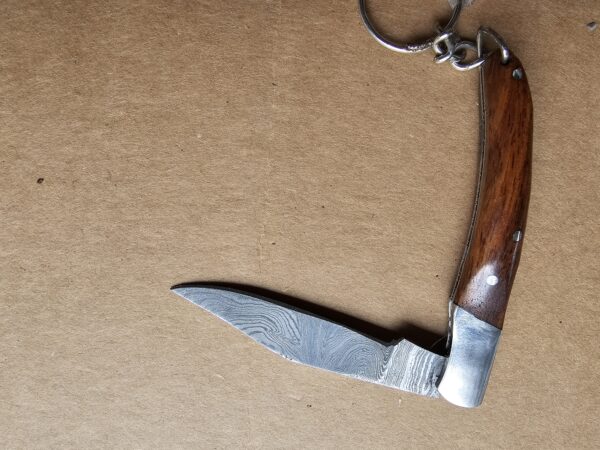 Forged steel plate damascus keychain pen knife
